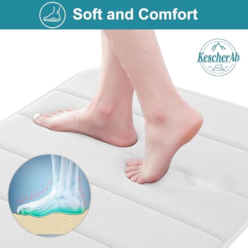 Bathroom Rugs Set 2 Piece Thicker Memory Foam Bath Mat Set Non Slip Quick Dry Machine Washable White Bath Rugs for Bathroom Floor, Tub and Shower, 19"x31"+15"x23" - color: White, size: 31" X 19" + 23" X 15"