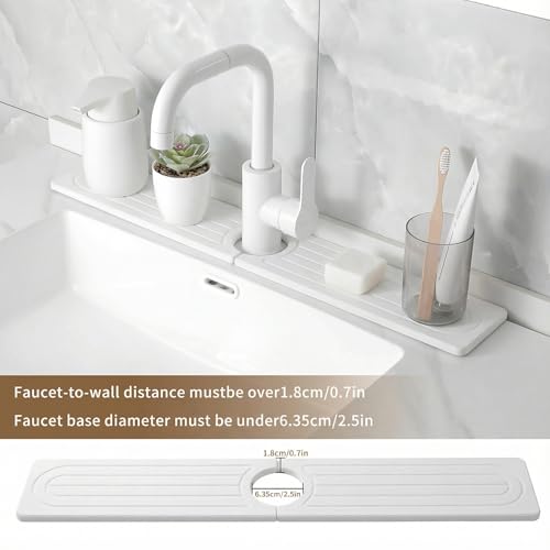 Diatomite Faucet Mat for Kitchen Sink, Quick-Dry Stone-Like Sink Mat, Flat Lay Absorbent Countertop Drying Mat for Faucet Area, Hard Diatomite Mat, White, 23.6 x 4 in - color: White2