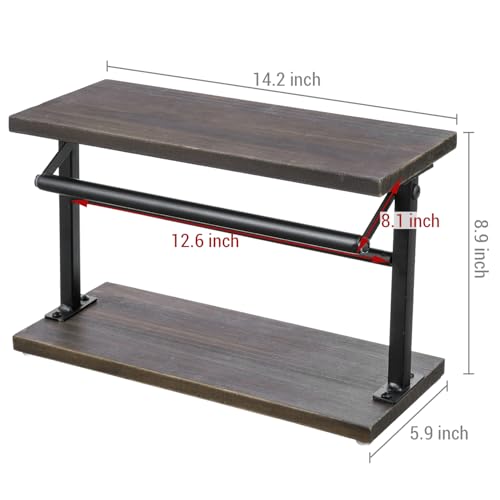 MyGift Kitchen Countertop Paper Towel Holder and Condiment Display Shelf Rack, Rustic Burnt Wood and Metal Towel Dispenser with Top Shelf for Bathroom or Kitchen - color: Burnt Wood