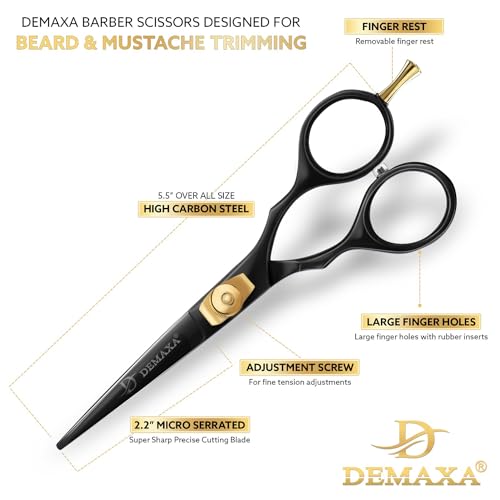 Mustache Scissors Beard Scissors for men with Beard Mustache Comb DEMAXA 5.5" Rust-Free Professionally Sharpened for Precision Trimming with Tweezers, Premium Black Beard Shears moustache scissors men - color: 5.5" Premium Black With Tweezer