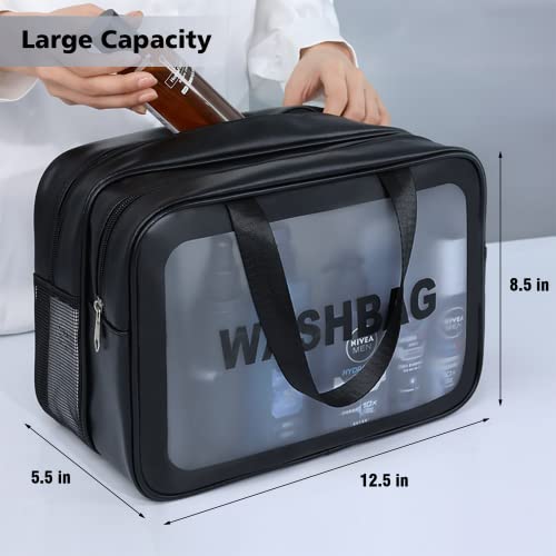 DAPOWER Travel Toiletry Bag for Women and Men, Matte Translucent Toiletry Bag with Handy Handle, Makeup Cosmetic Organizer Bag for Travel Toiletries Accessories (Black-XL) - color: Black-XL