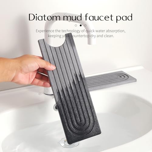 Diatomite Faucet Mat for Kitchen Sink, Quick-Dry Stone-Like Sink Mat, Flat Lay Absorbent Countertop Drying Mat for Faucet Area, Hard Diatomite Mat, Gray, 23.6 x 4 in - color: Gray