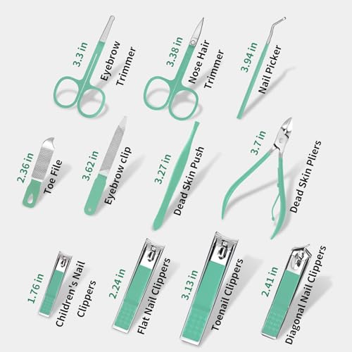 MINKINH Travel Manicure Set 26-Piece, Portable Nail Clippers Kit with PU Case, Carbon Steel Clippers, 410 Stainless Steel Grooming Tools, Hand Foot Facial Care for Luggage Backpack（Green） - color: Green