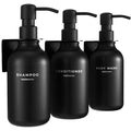 Shampoo and Conditioner Dispenser Wall Mounted Set of 3 Black - No Drill Shower Soap Dispenser for Bathroom Refillable - Spa Hotel Style Accessories by MaisoNovo | 500 ml Shower Gel Dispenser Set of 3. Refillable Shampoo and Conditioner Bottles. Drill Fre