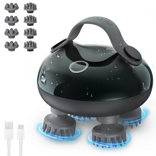 arboleaf Scalp Massager Electric, Portable Head Massager Scalp Stress Relax, Waterproof 6 in 1 Hair Massage with 8 Removable Claws, Rechargeable Hair Head Scratcher, Gift for Dad Mom - color: Teal Black