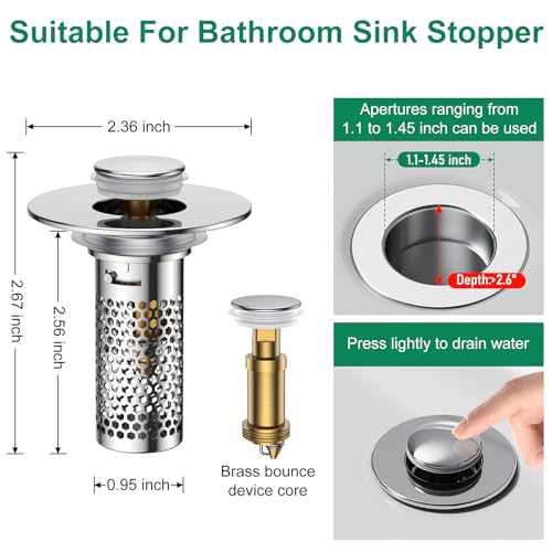 Bathroom Sink Drain Strainer,Universal Pop-Up Sink Stopper Hair Catcher, Anti-Clog Stainless Steel Drain Filter Basket, Removable Sink Drain for Bathroom Sink Stopper (Ysilver-2（with Buckle）) - color: Ysilver-2（with Buckle）