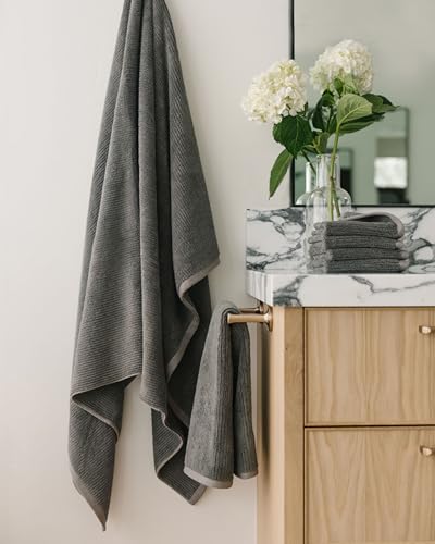 Cozy Earth Ribbed Bath Sheet Set - 60% Cotton 40% Viscose from Bamboo Bath Sheets - Soft & Absorbent Textured Ribbed Pattern - 2 Pack Charcoal - color: Charcoal, size: Bath Sheet
