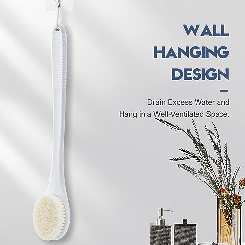 Back Scrubber for Shower, Shower Body Brush for Cleaning with Long Handle for Showering, 17 Inch Back Washer Exfoliator for Shower Men Women with Non-Slip Handle, Adhesive Hook (White) - size: White - Artificial Bristles