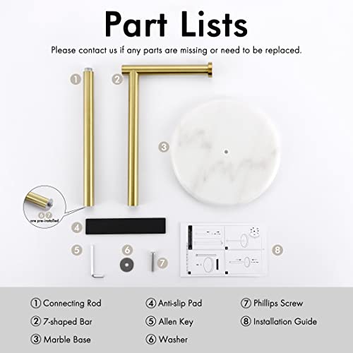 KES Gold Toilet Paper Holder Stand Tissue Roll Holder with Modern Marble Base, SUS304 Stainless Steel Brushed Gold Finish BPH284S1-BZ - color: Brushed Gold, size: 20.6"H