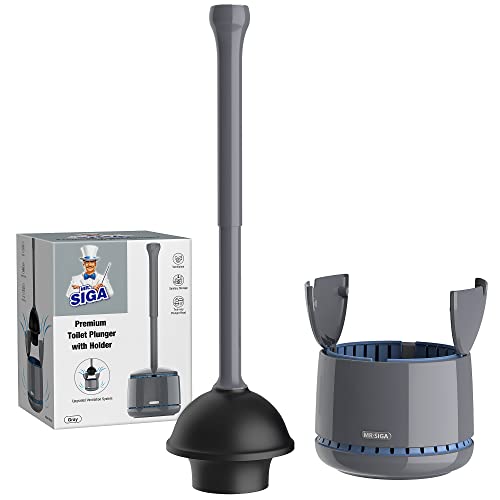 MR.SIGA Toilet Plunger with Holder, Heavy Duty Plunger with Sturdy Handle for Toilet Cleaning, Gray - color: Gray