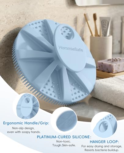 Soft Silicone Shower Brush Body Wash Bath Exfoliating Skin Massage Scrubber | 4 Pack Dry Skin Brushing Glove Loofah, Fit for Sensitive and All Kinds of Skin(2 Pack Sky Blue+2 Pack Black) - color: Black(2p)+sky Blue(2p)