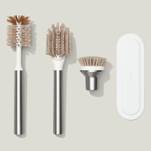 Curio Home Goods Ionic Brush Set, Magnetized to Stand Upright, Stainless Steel with Replaceable Heads, Silver