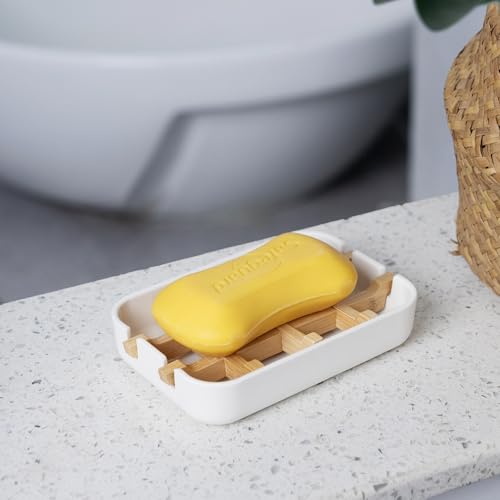 Bamboo Fiber Soap Holder & Dish, 2 Pack, White | Bathroom Bar Soap Holder, Sink Deck, Bathtub, Shower Tray - color: 2pcs-white