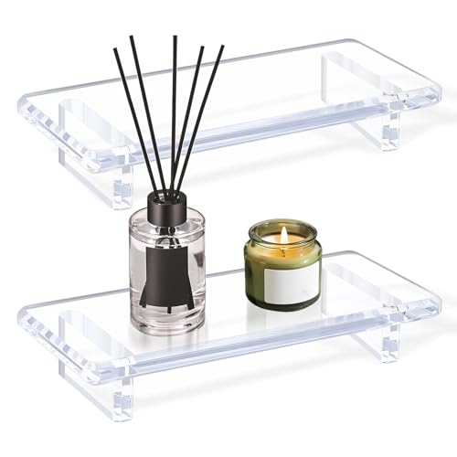Small Clear Acrylic Vanity Tray, Bathroom & Kitchen Counter Decor | 2-Pack, Space-Saving, Elevated Base, Candle, Perfume & Toilet Tray, Restroom，Living Room, Office & Entryway Decor - size: Small-8.6x 3.6 x 1.5 inches