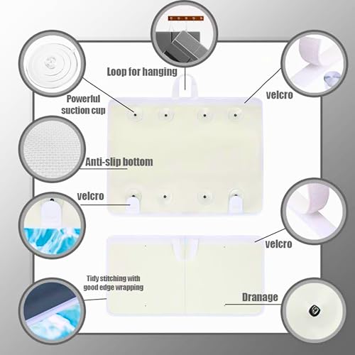 Bath Kneeler –8 Suction Cups & 1.5" Padding.Certified Non Toxic Bath Kneeling Pad for Bath Tub & 5 Bath Toy Organizer. Fast Dry Baby Bath Kneeler and Elbow Rest Pad Set by Supa Ant - Grey - color: Grey With White Pockets