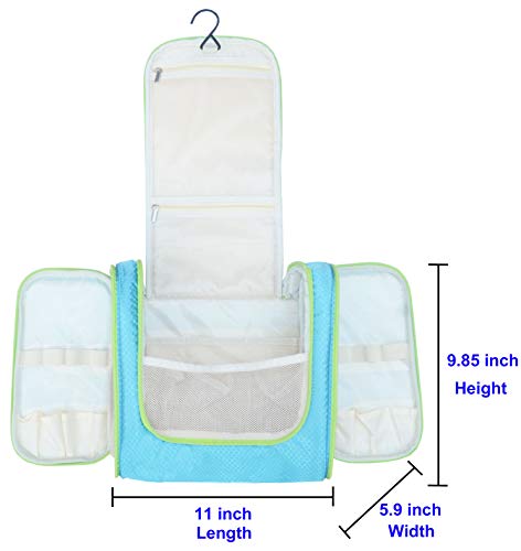 Freegrace Extra Large Hanging Toiletry Bag for Men and Women - Water-Resistant Nylon Travel Bathroom Organizer for Cosmetics, Makeup, and Toiletries - color: Aquamarine