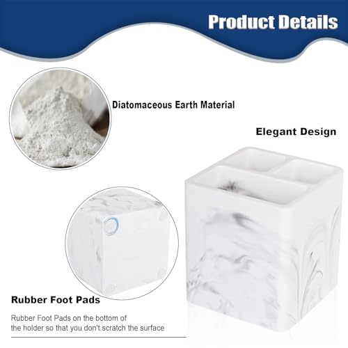 Diatomite Toothbrush Holders Tooth Brush Organizer - Marble White | Water-Absorbent Material, 3 Slots for Electric Toothbrush and Toothpaste, for Bathroom Countertop, Shower, Vanity - color: Marble White