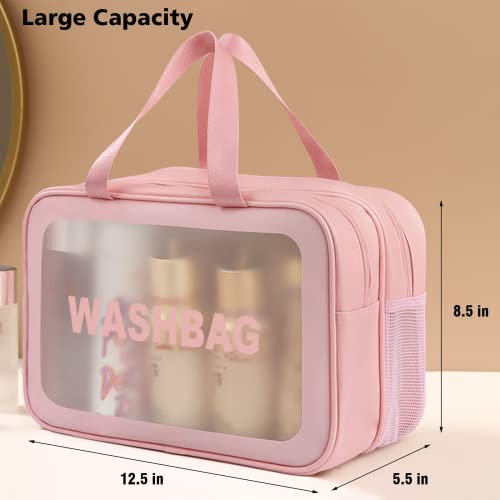 DAPOWER Travel Toiletry Bag for Women, Matte Translucent Toiletry Bag with Handy Handle, Makeup Cosmetic Organizer Bag for Travel Toiletries Accessories (Pink-XL) - color: Pink-XL