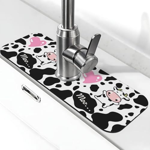 Cow Pink Print Cute Country Rustic Farmhouse 15" X 5.5" Kitchen Sink Splash Guard Faucet Faucet Guard Draining Mat Sink Splash Guard Faucet Kitchen Bathroom - color: Cow Pink Print Cute Country Rustic Farmhouse