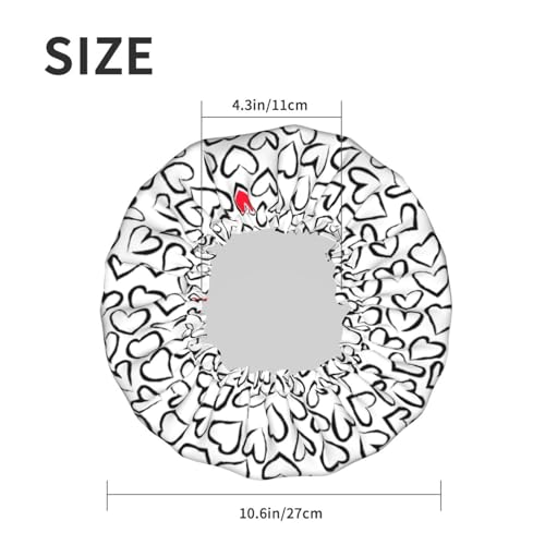 Love Hearts Shower Cap For Women Reusable Waterproof Double Layers Bath Cap Hair Protection Elastic Ladies Spa Salon Shower Hat - color: Love Hearts