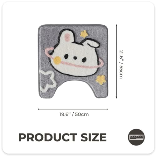 Cute U-Shaped Toilet Mat, Ultra Soft Microfiber Bathroom Rug Non Slip Toilet Mat Water Absorbent Shower Rug, 20 x 22 Inches, Star - color: Star Rabbit
