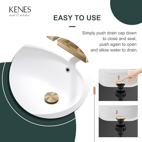 KENES Champagne Bronze Bathroom Sink Drain with Overflow, Pop Up Bathroom Sink Drain Assembly Anti Clog Pop Up Drain Stopper Lavatory Bathroom Vanity Sink Drain - color: Champagne Bronze, size: Big Pop up Cap (With Overflow)