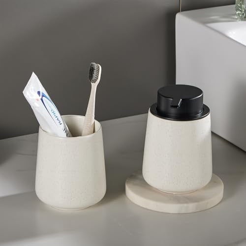 12Oz Hand Soap Dispenser Set - 2 Pack Ceramic Lotion Soap Dispenser Set with Easy-to-Press Black Pump, Refillable Mordern Liquid Dish Soap Dispensers for Bathroom & Kitchen (Beige, Liquid Pump) - color: Beige Liquid Dispenser