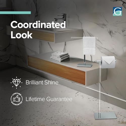 Modern Toilet Paper Holder and Vanity Towel Holder Set, Crystal Clear Acrylic/Chrome Freestanding Tissue Holder, Gatco Luxury Bathroom Housewarming Gift - color: Chrome/Acrylic