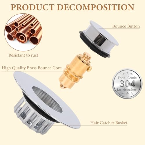 Bathtub Drain Stopper Hair Catcher, Pop Up Sink Stopper with Anti-Clogging Basket, Bathroom Sink Strainer Fits 1.5"-1.75" Bath Drain Hole