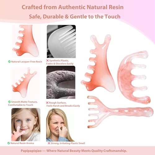 3pcs Scalp Massage Tool Head Massager Gua Sha Comb for Face/Neck/Body/Eye Massage, Promote Lymphatic Circulation Gifts,Pink Resin,Prop 65 Tested Quality - color: Light Pink