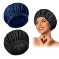 Edoneery Reusable Shower Caps for Women, Waterproof Long Hair Bonnet | Washable Design, Wide Elastic Band, Large Fit, Holds Long Hair, Braids Friendly, Bath Accessories, Spa, Travel - color: Black&Navy