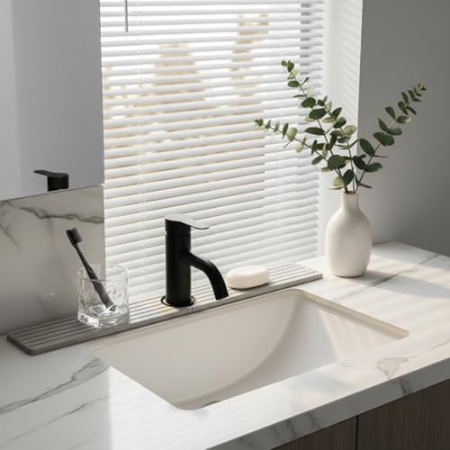 Diatomite Sink Splash Guard - DryingNeat Kitchen Faucet Mat, Instant Dry Water Absorbing Stone Tray for Sink, Durable Protector for Kitchen Bathroom Counter [Light Grey]