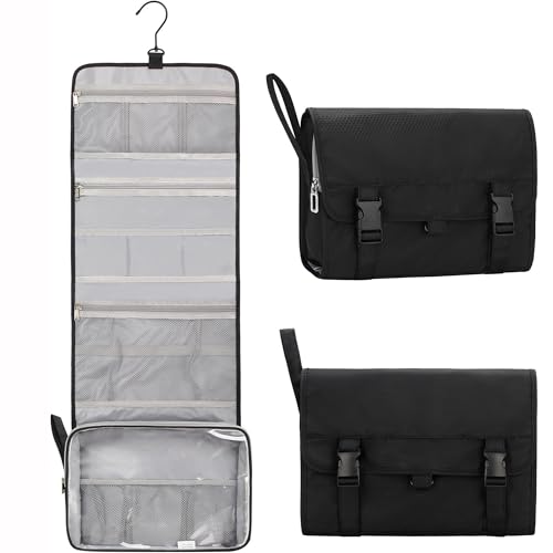 Relavel Large Toiletry Bag Travel Bag for Men, Travel Hanging Toiletries Bag with Hanging Hook, Large Capacity Door Room Essentials, Travel Organizer for Full Sized Cosmetics and Accessories - Black - color: 01 Black, size: X Large