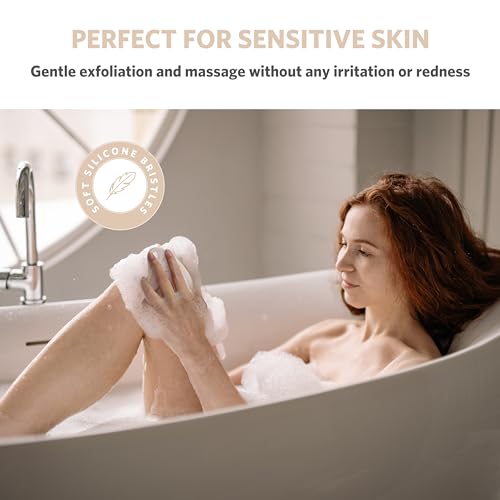 Sndyi Silicone Body Scrubber, Gentle Exfoliating Body Scrubber for Sensitive Skin, Leaf Shaped Shower Scrubber for Body with Lathering Bristles, Silicone Loofah Body Brush for Showering, Oatmeal - color: Oatmeal