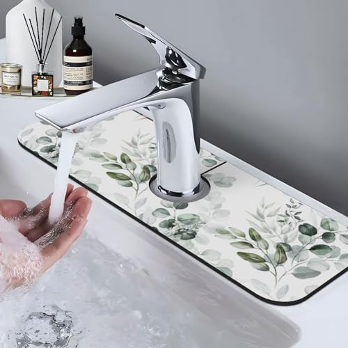 Leaf Green Floral Branch 15" X 5.5" Kitchen Sink Splash Guard Faucet Faucet Guard Draining Mat Sink Splash Guard Faucet Kitchen Bathroom - color: Leaf Green Floral Branch