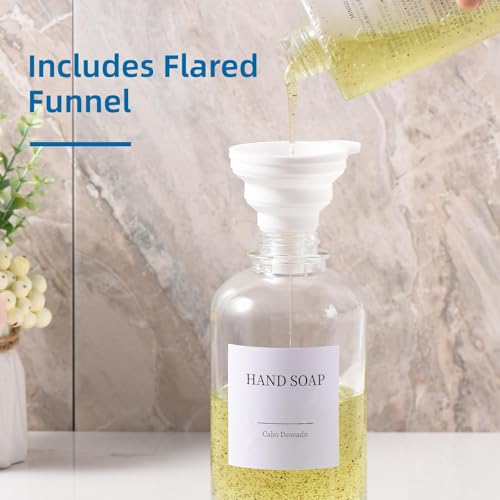 Glass Soap Dispenser with Pump, Dish and Hand Soap Dispenser for Kitchen Bathroom Set, Clear Glass Dispenser Set of 2 Pack with 18 Stickers Funnel Bamboo Tray 500ml 18oz / Each Bottle Sliver Pump - color: Glass+black Pump