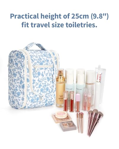 Narwey Hanging Toiletry Bag Women Travel Makeup Bag Organizer Toiletries Bag for Travel Size Essentials Accessories Cosmetics (Medium,Blue Flower) - color: B-Blue Flower, size: Medium