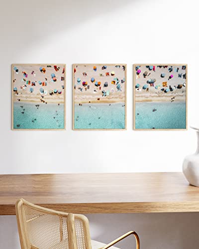 HAUS AND HUES Frame Beach Wall Art - Set of 3 Seascape Decor, Coastal Decor Frame, Nature Tropical Print Ocean, Beach Prints (Beige 12x16) - color: Beach Umbrellas, size: 12"L x 16"W, style: Beige Framed
