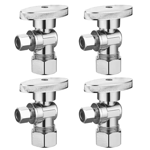(4 Pack) BH Angle Stop Valve 1/2" Nominal Comp x 3/8" OD Comp, Quarter Turn Angle Stop Valve, Chrome Plated Brass, for Bathroom Toilet Kitchen Shower Plumbing - style: 4 PCS