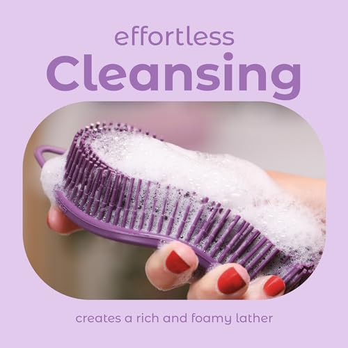 MainBasics Silicone Body Scrubber Dual-Sided, Purple, Massage | Shower Scrubber with Massage Nodes, Silicone Loofah Alternative for Deep Clean - color: Purple, size: Massage