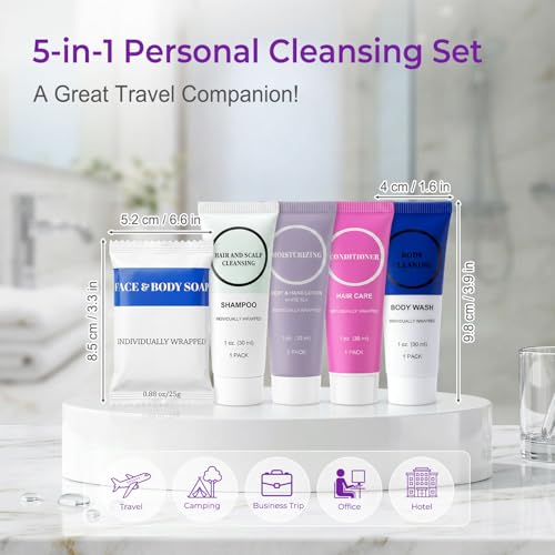 Toiletries Individually Wrapped Set Bulk, Travel Size 1 Fl oz Mini Body Wash Body Lotion Shampoo Conditioner 0.88 oz Bars Soap Toiletry Kit Guest Amenities for Hotel/Shelter/Homeless (Pack of 10) - size: Pack of 10