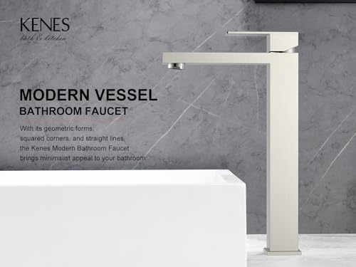 KENES Brushed Nickel Vessel Sink Facuet Single Handle Tall Bathroom Sink Faucet Vanity Bathroom Faucet Basin Mixer Tap with Water Supply Hose and Pop Up Sink Drain, LJ-9031A - color: Brushed Nickel, size: Tall