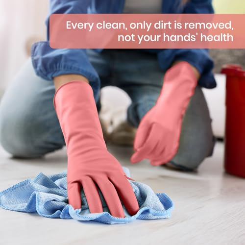 Rubber Cleaning Gloves for Dishwashing, 4 Pairs Reusable Kitchen Gloves for Washing Dishes and Household Cleaning, Pink Dish Gloves with Flocked Lining and Non-Slip Grip, Pefect for Woman Men - S - color: Pink, size: Small