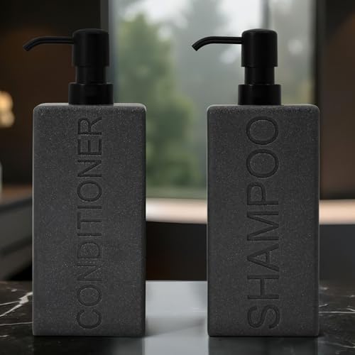 Rectangular Resin Dispenser Premium Bathroom Shampoo Conditioner Body Wash Bottle Modern Refillable Pump Design - color: Gray
