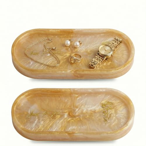 Bathroom Vanity Trays for Counter: Resin Towel Tray Organizer with Words - Oval Bathroom Sink Tray Countertop - Decorative Tray for Perfume/Oil Bottles(Golden) - color: Golden3