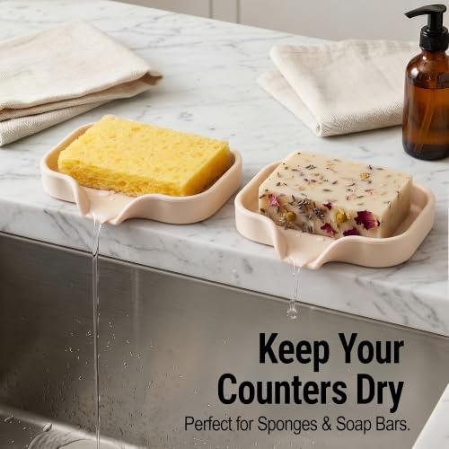 Zulay Kitchen Small Silicone Sponge Holder (4.9x3.3”) – Space-Saving Sink Organizer Tray for Sponge, Soap, Brush & More – Compact Non-Slip Dish for Kitchen & Bathroom (Ivory) - color: Ivory (Small), size: Small (4.9x3.3)