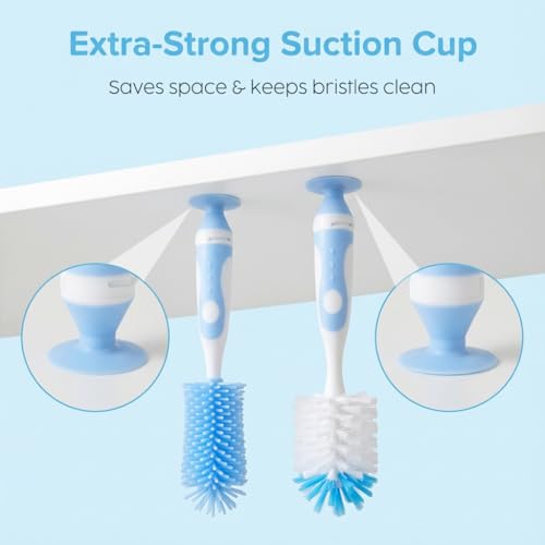 Ariseno 5-in-1 Baby Bottle Brush Set, Including Nylon and Silicone Bottle Brush, Bottle Cap, Straw and Nipple Cleaner, BPA-Free (Blue) - color: Blue-nylon Silicone