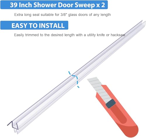 2-Pack Frameless Shower Door Bottom Seal for Glass Doors, Stop Leaks and Create a Water Barrier 39" L for Glass Shower Door Transparentg Seal Strip (1/4" (6mm)) - size: 1/4" (6mm)