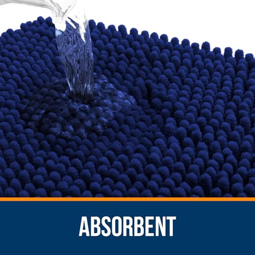 OLANLY Toilet Rugs U-Shaped 20x20, Extra Soft Absorbent Chenille Contour Bathroom Rugs for Toilet, Dry Quickly, Machine Washable, Non-Slip Bath Mat, Navy - color: Navy, size: 20" X 20" Contour Rug