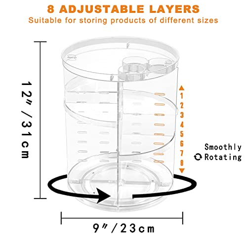 Rotating Makeup Organizer, DIY 8 Adjustable Layers Spinning Skincare Storage, Cosmetic Display Case with Brush Holder and Perfume Tray, Multi-Function Vanity Bathroom Countertop Organizer Clear - color: Clear
